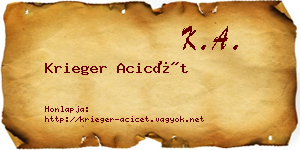 Krieger Acicét névjegykártya